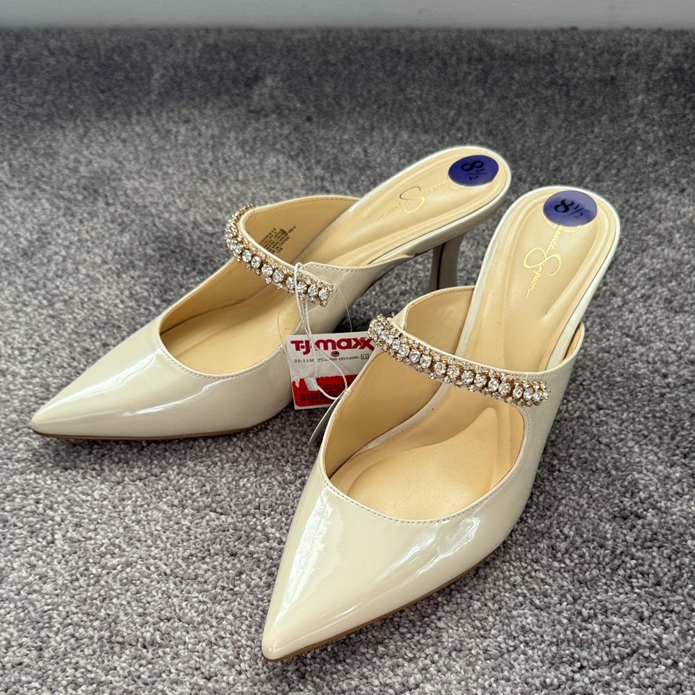 Elegant Cream Mules with Rhinestone Strap